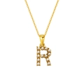 18K gold plated stainless steel necklace with pearl-encrusted letter R pendant charm - Letter R (S-P149-R)