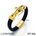Bracciale da uomo in pelle intrecciata nera con chiusura a croce in acciaio dorato - 21.5cm / Stile A / Oro