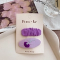 Pair of purple embroidered fabric hair clips with floral patterns on a display card - Purple Embroidered Oval (2Pcs Set)