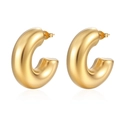 Chunky gold-plated stainless steel C-shaped hoop earrings with a matte finish - Gold Large C-shape Hollow Earrings (MA-019)