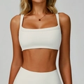 Witte geribbelde yoga set met vierkante hals en cropped top voor fitness dames - S / Melkachtig Abrikoos