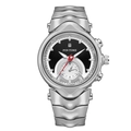 Reloj de metal Y2K plateado con esfera blanca y negra, ventana de fecha y agujas rojas - Caja Plateada Negra (Mate)