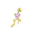 Dettaglio macro del piercing ombelico dorato con gemma a cuore rosa e design a fiocco - Stile Gemma Cuore Rosa Fiocco Oro (24032901-5)