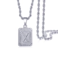 Hip hop stainless steel square pendant necklace featuring letter X and twist chain - Silver - X
