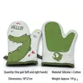 Thickened plaid oven mitts featuring green crocodile design and non-slip silicone grip - Left and Right Hand Combination / Green Crocodile Style