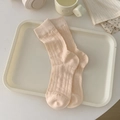 Sweet cream peach mid-calf cotton socks with delicate bow pattern and ribbed texture - One Size / Milky Pink