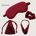 Luxurious burgundy faux silk 4-piece set with eye mask, pouch, and hair scrunchies - 4pcs Set (Short Bag) / Burgundy