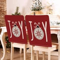 Pair of red linen Christmas chair covers with Joy print and snowflake ornament detail - Red JOY Snowball (YTM2-8)