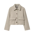 Women oatmeal wool blend cropped baseball jacket with lapel collar and single-breasted buttons - XS / Khaki