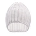 Detail of white knit beanie showing thick vertical ribbing and soft texture for winter - Adult Cable Knit Hat / White