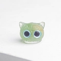 Translucent green resin kitten bead with large blue eyes and textured hair details - Aventurine Jade