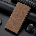 Brown frosted leather slim long wallet with vintage texture and fine hand stitching - Long Vintage Brown