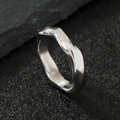 Polished stainless steel geometric liquid metal ring in a sleek silver finish - US 9 / Mobius Loop / Steel