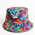 Cappello a secchiello colorato con stampa tigre e design graffiti double-face - M (56-58cm) / Testa di tigre