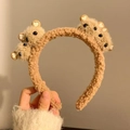 Bandeau en peluche marron avec oreilles d'ours 3D et détails de cœur blanc - Quatre hamsters