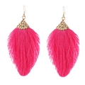 Detail of hot pink tassel earrings with hammered gold metal tops on white background - Golden Hammered Texture Tassel Style(#24)