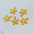 Set of five golden starfish charms with textured details for ocean-themed jewelry making - Oil-pressed Starfish / 5 Pieces / Gold