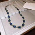 Vintage silver-tone necklace with green and blue enamel details in a jewelry box - Silver-Blue-Green (Retro Enamel)