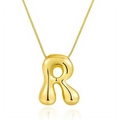 Puffy 18k gold plated balloon letter R pendant necklace with polished finish - Silver Box Chain / R-Silver