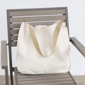 Sac fourre-tout minimaliste en toile crème avec sangles kaki et bouton métallique - Blanc Cassé