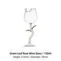 Creative rose shaped wine glass with green leaf stem and petal details, 150ml capacity - 150ml Transparent With Green Leaf