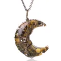 Bohemian crescent moon life tree necklace with tiger eye stones and bronze chain - Tiger Eye Pendant-Bronze Chain
