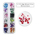 Detail view of 12-color nail art rhinestones in sizes 1.5mm to 5.0mm with storage box - 12 Colors 1.5-5.0mm Mixed Sizes Rhinestones