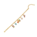Golden charm bracelet with colorful happy rainbow, purple flower and gemstone charms - 2# Bracelet
