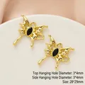 Golden butterfly alloy pendant with black marquise gem for jewelry making, 28x29mm - 890-4# Gold - Black Zirconia