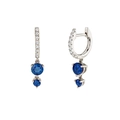 Detail of drop earrings with blue round-cut crystals and sparkling pavé hoops on white background - Silver-Dark Blue