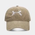 Detailed view of white antler embroidery on vintage khaki washed cotton baseball cap - Adjustable / Khaki