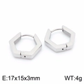 Polished silver geometric hexagon hoop earrings in stainless steel, 17x15mm size - Steel Color (KE99199-KFC)