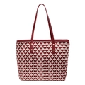 Red heart pattern houndstooth tote bag with leather handles and gold rivet accents - Heart Pattern Style / Red Heart