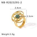 Vintage style gold wire wrapped ring with a round green natural stone in cage design - US 8 / Green Aventurine/Dark Green (NB-R2023295-2)