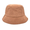Detailed view of caramel corduroy bucket hat showing vertical ribbed texture and brim - Khaki