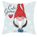 Close-up of cute gnome print on peach skin pillowcase with snowflakes and red hearts - Style 15
