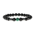 8mm matte black stone beaded bracelet with green accent bead and silver spacers - Green (With Elephant Pendant)