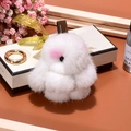 Cute white plush rabbit keychain accessory with soft faux fur and pink ear details - 8cm / White