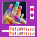 Detail view of colorful gradient press-on nails with floral patterns and tiny rhinestones - BKS2797 Colorful Gradient Flowers