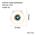Macro view of evil eye pendant with colorful cubic zirconia and detailed size specs - P01733-Black Blue Zirconia