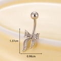 Silver stainless steel belly ring with micro-paved zircon bowknot pendant - 6#-Silver Slim Bowknot (HSPJ0143)