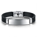 Brazalete minimalista de 12 mm de silicona negra y acero inoxidable con cierre de metal - Color Acero