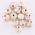 20mm natural wood beads with cute smile faces for DIY handmade jewelry crafts - Heart Evil Eye