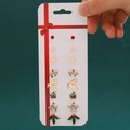 8-pair Christmas stud earring set featuring reindeer, snowflakes, and festive trees - 62 Leaves (8 Pairs Set)