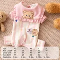 Pink striped pet pajamas with bear embroidery and detailed size chart measurements - XS / Aoli Pink