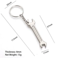 Mini metal wrench keychain in bright silver zinc alloy finish, durable tool pendant - Double-ended Wrench