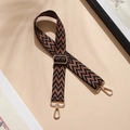 Adjustable brown geometric pattern woven shoulder strap with gold metal buckles - Brown and Black W (Gold Buckle)