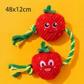 Dog dental chew toy with two red crochet strawberries and a 48cm yellow-green rope - Strawberry Shape / Red Strawberry Adventure