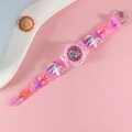 Pink cartoon quartz watch for kids featuring 3D embossed unicorn and castle designs - Unicorn 7 / Rose Red