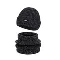Men's winter knit beanie hat and neck warmer set in grey marl with fleece lining - Two-Piece Set / Navy Blue